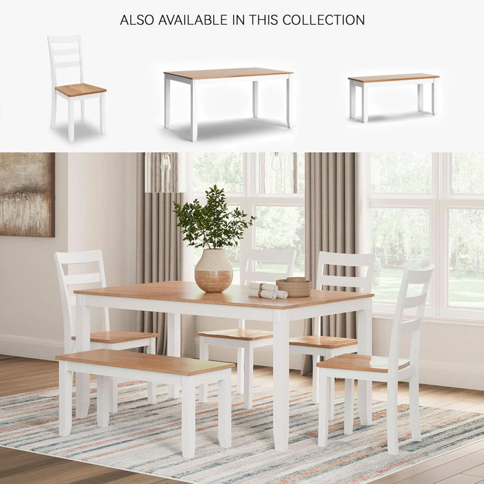 Gesthaven Casual Modern Dining Room Table Set with 4 Chairs and Bench, Set of 6, Mango Wood, 30.25" Table Height, White & Light Brown