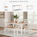 Gesthaven Casual Modern Dining Room Table Set with 4 Chairs and Bench, Set of 6, Mango Wood, 30.25" Table Height, White & Light Brown