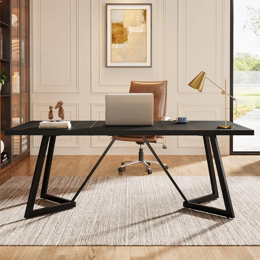 70.86-Inch Large Executive Desk, Modern Computer Office Desk Workstation with Metal Frame, Rectangular Laptop Desk Study Writing Table for Home Office (Black)
