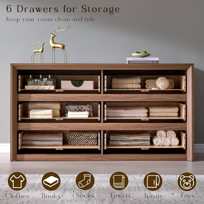 60 Inch 6 Drawer Dresser for Bedroom, 20" Depth for More Storage