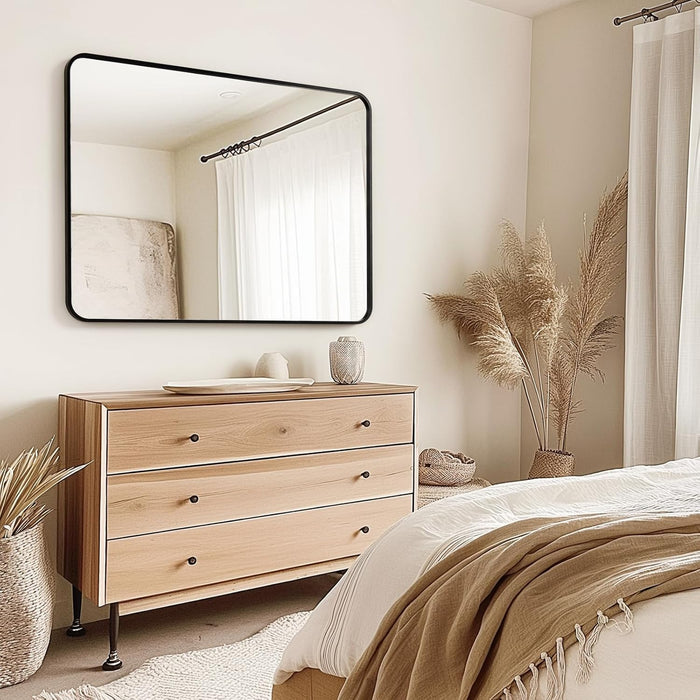 Black Bathroom Mirror for over Sink 30 X 40 Inch, Metal Frame Rectangle Vanity Mirror, Modern Farmhouse, Wall Mounted