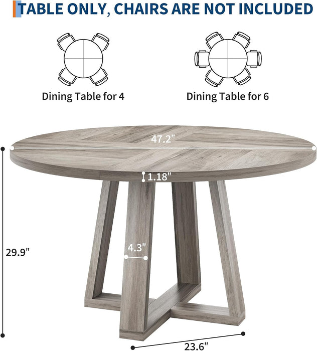 47 Inch round Dining Table for 4-6 People, Wash Grey Kitchen Table | Farmhouse Dinner Table Set for 4, Circle Kitchen Table with Wooden Pedestal Base, for Dining Room, Living Room(Table Only)
