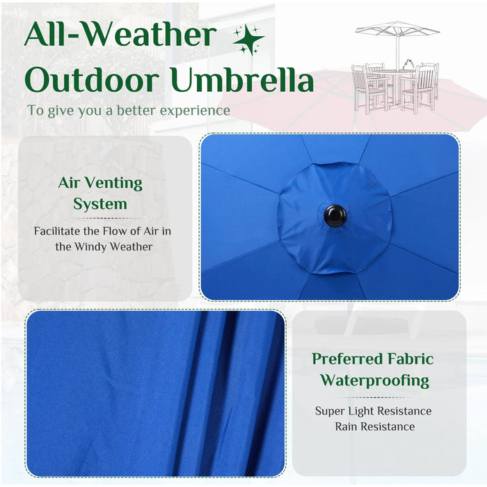 9-FT Outdoor Patio Umbrella with Push Button Tilt and Crank, Patio Table Market Umbrella with 8 Sturdy Ribs UV Protection Waterproof for Garden, Deck, Backyard, Pool, Blue