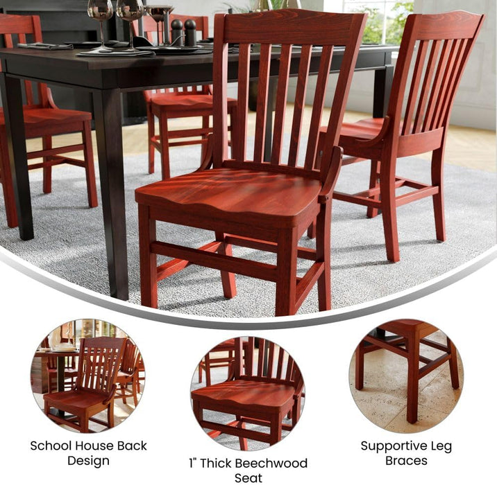 Hercules Series School House Back Wood Restaurant Chair, Classic Armless Dining Chair for Restaurants/Kitchens, Mahogany Wood Finish