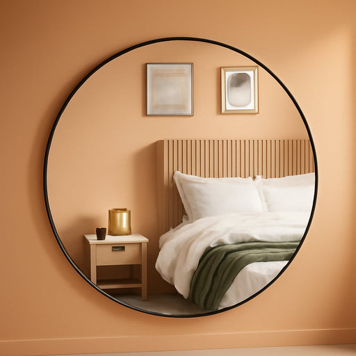 Hubba 34 Inch round Entryways, Washrooms, Living Rooms and More, Doubles as Wall Art, 34-Inch Circle Mirror, Titanium Finish