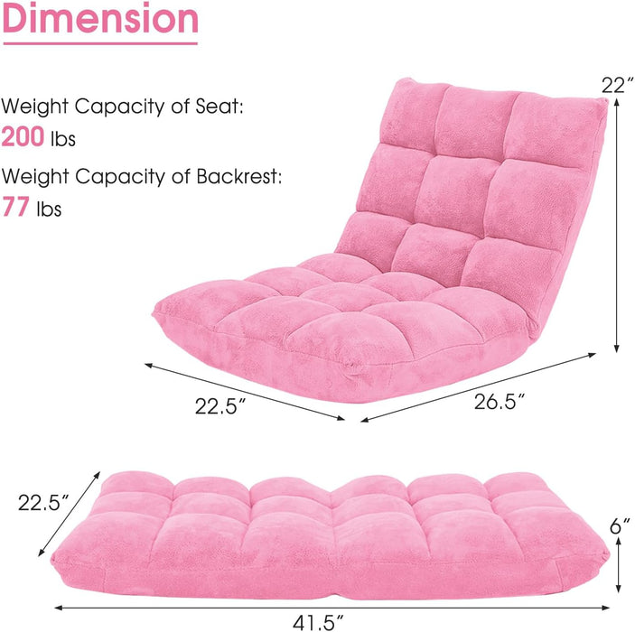 Floor Chair with Back Support, Folding Sofa Chair with 14 Adjustable Position, Padded Sleeper Bed, Couch Recliner, Floor Gaming Chair, Meditation Chair, Gaming Floor Chairs for Adults(Pink)