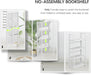 No Assembly Folding Bookshelf Storage Shelves 4 Tiers Vintage Bookcase Standing Racks Study Organizer Home Office (All White)