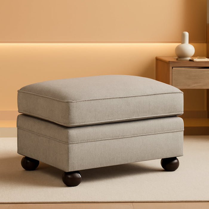 Gaelon Transitional Rectangular Upholstered Ottoman with Bun Legs, Light Brown