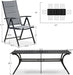 9 Pieces Outdoor Patio Dining Set with 8 Folding Portable Chairs and 1 Rectangle Aluminum Table, Foldable Adjustable High Back Reclining Chairs with Soft Cotton-Padded Seat, Grey