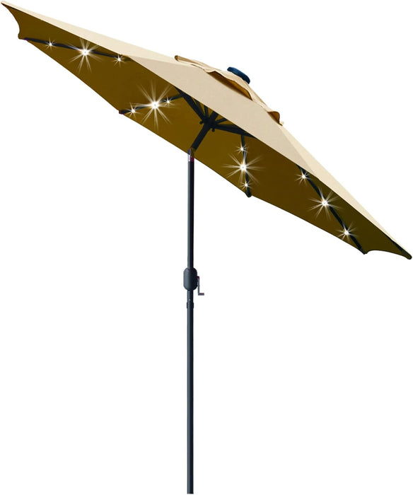 9' Solar LED Lighted Patio Umbrella with 8 Ribs/Tilt Adjustment and Crank Lift System (Light Tan)