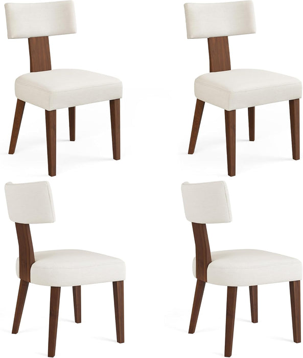 Dining Chairs Set of 4, Linen Mid Century Modern Dining Chairs with Curved Backrest and Wood Legs, Upholstered Dining Room Chairs for Kitchen, Living Room, Beige