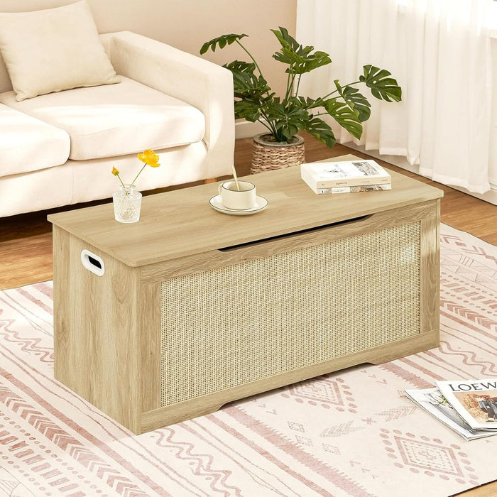 39.4” Storage Chest, Toy Box with 2 Safety Hinges, Toy Chest for Bedroom, Storage Bench with Storage, Shoe Bench, Supports 220 Lb, for Living Room, Entryway, Natural