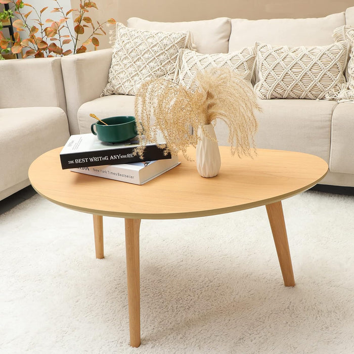 Small Oval Coffee Table Mid Century Modern for Living Room Center Minimalist Display Coffe Table,Nature Wood,18.9" D X 33.47" W 15.75" H