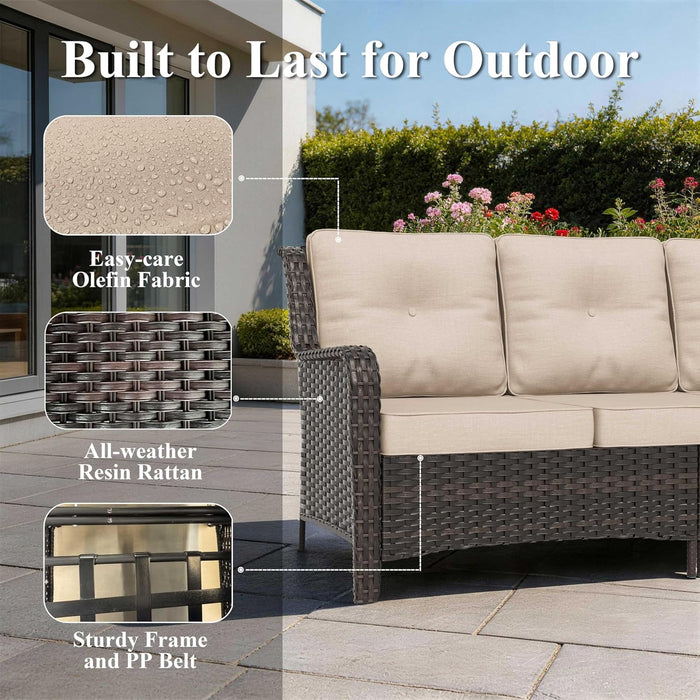 7-Piece Patio Furniture Set, Outdoor Thick Wicker Sectional Sofas with 2 Swivel Chairs, High Back Patio Sectional Couch with Fire Pit Table, Outdoor Conversation Set for Backyard, Deck, Brown