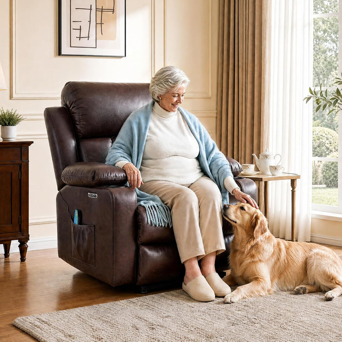 FLEXISPOT XL31-XL Oversized Power Lift Recliner for Elderly, 400 Lbs Heavy Duty Lay Flat Lift Chair with Extra Wide 27" Seat, Massage & Heat, Dual Motor Electric Recliner for Living Room, Dark-Brown