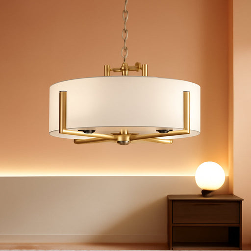 20In Gold Drum Chandelier 8-Light Modern White Fabric, Adjustable