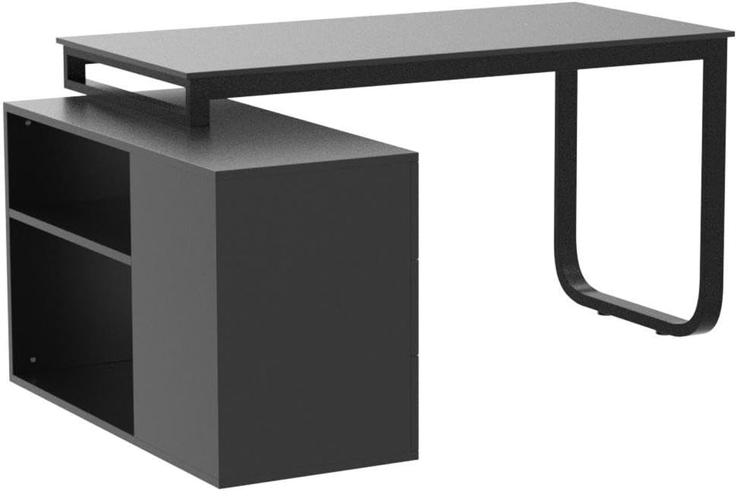 55Inch L Shaped Computer Desk Black StorageCabinet