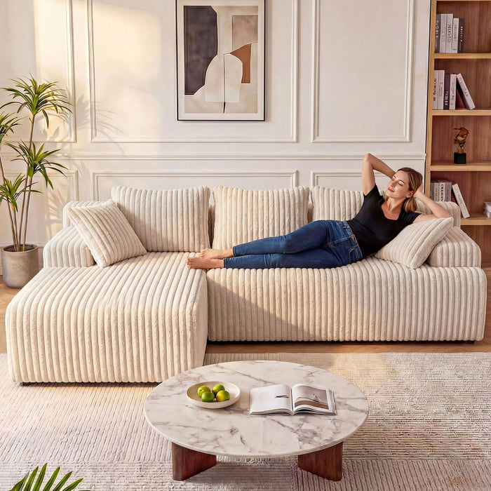 Beige 96 Inch Modular Sectional Sofa PlushCorduroy