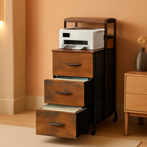 3 Drawer Rolling File Cabinet with Dual Printer Stand, 51" Tall