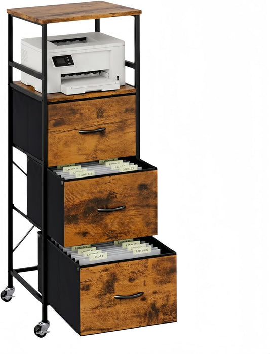 3 Drawer Rolling File Cabinet with Dual Printer Stand, 51" Tall