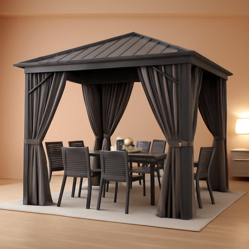 10'X10' Metal Hardtop Gazebo Outdoor Patio Single Top Canopy Galvanized Iron Garden Tent Curtains Netting for Backyards Decks Lawns,Gray