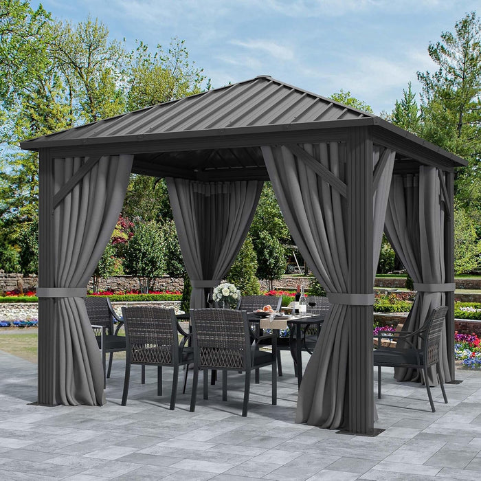 10'X10' Metal Hardtop Gazebo Outdoor Patio Single Top Canopy Galvanized Iron Garden Tent Curtains Netting for Backyards Decks Lawns,Gray