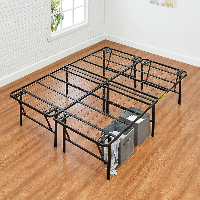 Bed Frame with Storage, Foldable Metal Platform, Sturdy Steel, No Box Spring Needed, 18 Inches High, Tool-Free Setup, Queen Size, Black