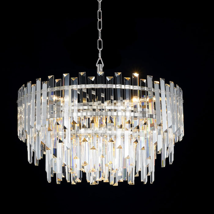 24" Modern Crystal Chandelier, 3-Tier Chrome Pendant Light with 8 Lights, Luxury K9 Crystal Ceiling Fixture for Dining Room Living Room Foyer