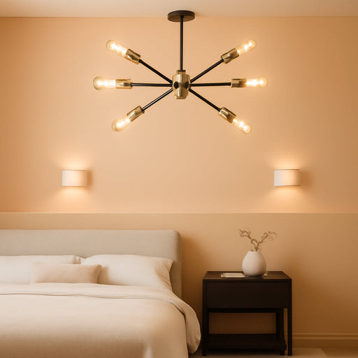 Modern Semi Flush Mount Ceiling Light Fixture Black and Gold Close to Ceiling Light 6-Light Sputnik Chandelier Light Fixture for Hallway Entryway Bedroom Kitchen Dining Room UL Listed