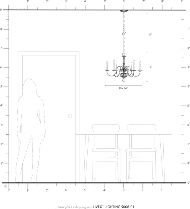 Lighting 5006-01 Williamsburgh 6 Light Antique Brass Chandelier