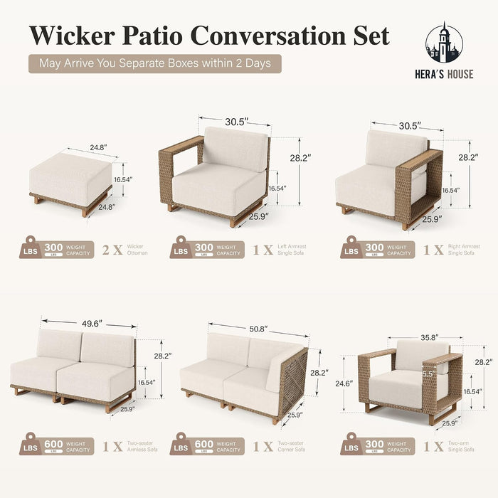 9-Piece Patio Sectional Furniture Set with 10" Thick Cushions