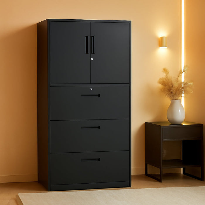 3-Drawer Metal File Cabinet, Lateral Vertical Filing Cabinets for Home Office, Locking File Cabinet with Storage Shelves, Legal/Letter/A4 Size Office File Cabinet,(Black, Assemble Required)