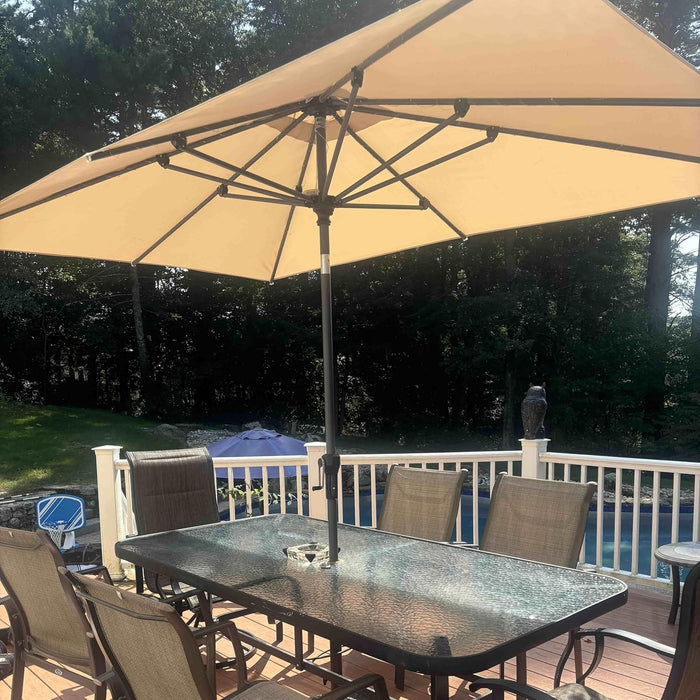 10' X 6.5' Rectangular Patio Umbrella Outdoor Table Umbrella Aluminum Frame Market Umbrella Sun Umbrella with 8 Sturdy Ribs & Tilt for Garden Deck Lawn & Pool Beige