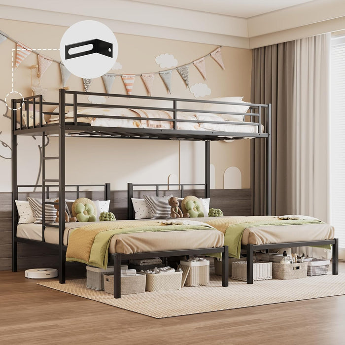 ObsidianBlack Triple Bunk Bed With Charging Station