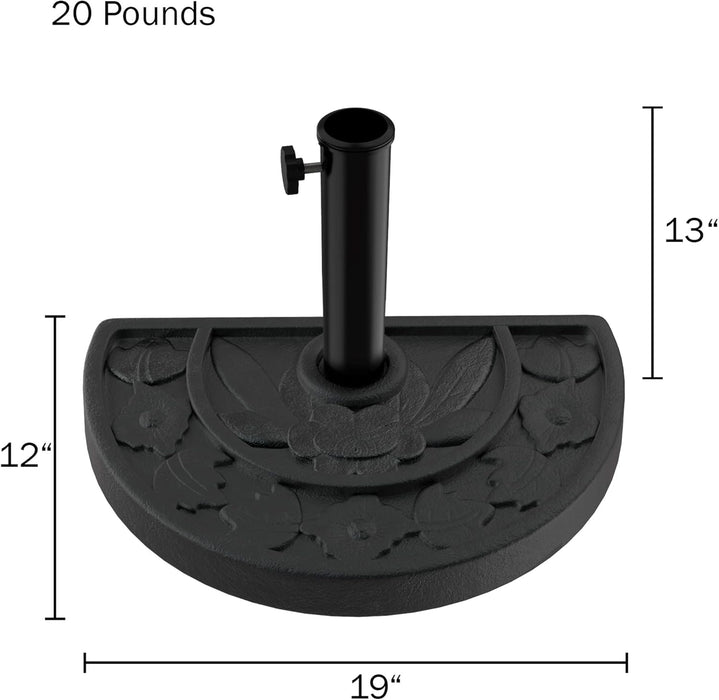 Half round Umbrella Base - 20Lb Weighted Semicircle Freestanding Resin and Concrete Umbrella Stand for Outdoor Use by  (Black)