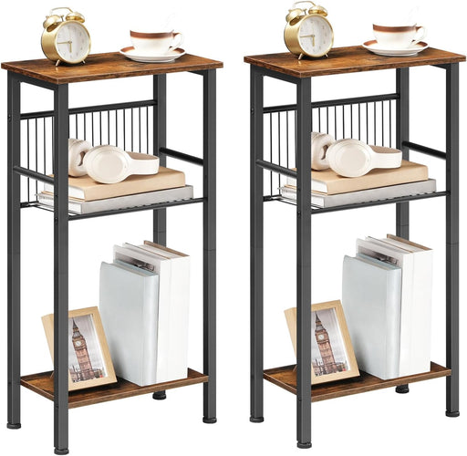 15.7" Narrow Console Table for Small Space, Set of 2 Entryway Table with Adjustable Shelf, behind Couch Table, Sofa Table, for Entryway, Hallway, Livingroom, Rustic Brown and Black BF41XGP201