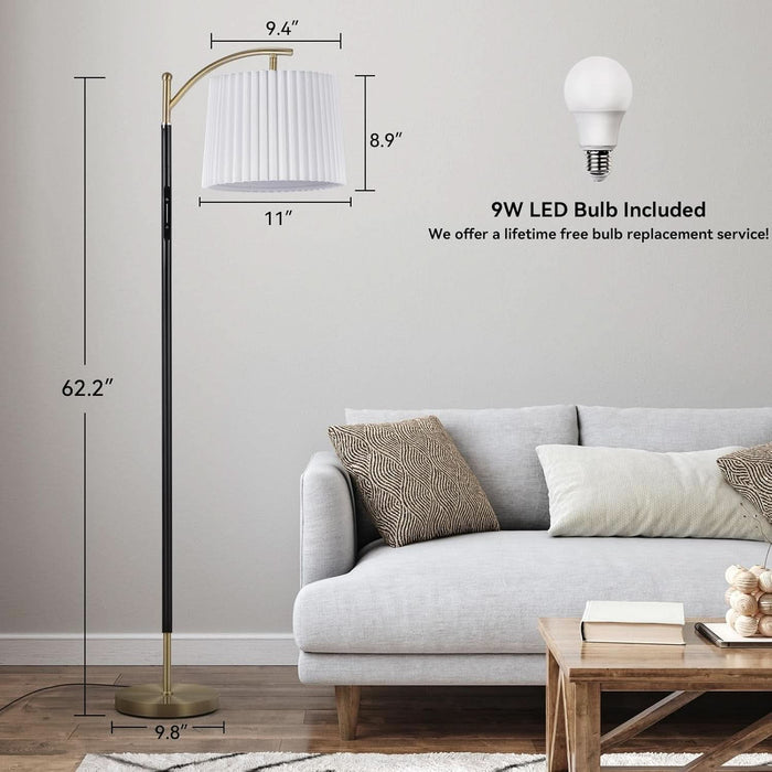 Modern Dimmable Floor Lamp with Fabric & Pleated Shades, Remote & Touch Control, Adjustable Brightness & Color Temperatures, Tall Standing Lamp for Living Room Bedroom Office (Black Gold)