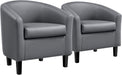 Gray Faux Leather Sophisticated Barrel Chairs Pair