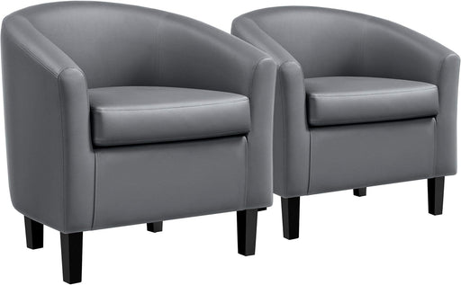 Gray Faux Leather Sophisticated Barrel Chairs Pair