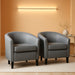 Gray Faux Leather Sophisticated Barrel Chairs Pair