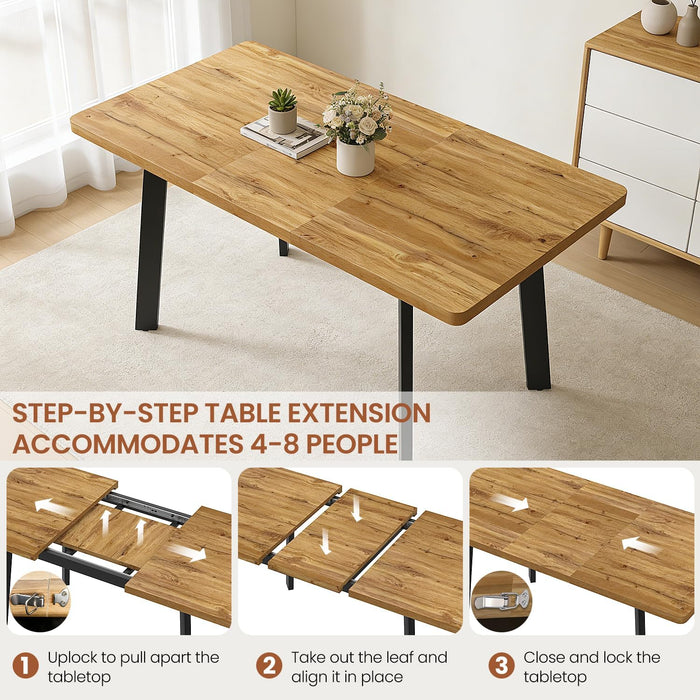 Modern 47.2"-63" Extendable Rectangular Dining Room Table, Walnut | Removable Extension Leaf, Durable MDF Tabletop, Accommodates 4-8 Guests, Great for Dining Room Small Kitchen & Dinner Spaces