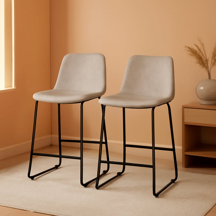 Reagan 24" Leathersoft Counter Height Stools with Footrest, Mid-Century Modern Bucket Style Dining Chairs, Set of 2, Light Gray