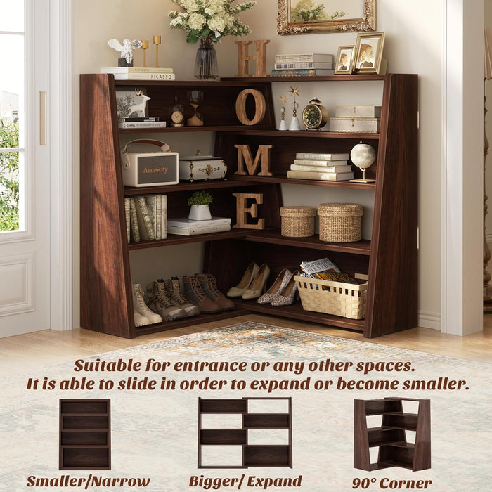 Expandable Corner Bookshelf Black Walnut Narrow Wood
