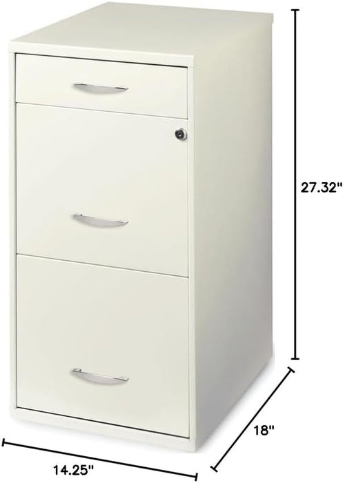 3-Drawer Metal Filing Cabinet, 27.32" H X 14.25" W X 18.00" D, Pearl White Finish, Locking Storage with Letter-Size File Drawers, Non-Porous Painted Steel for Home or Office