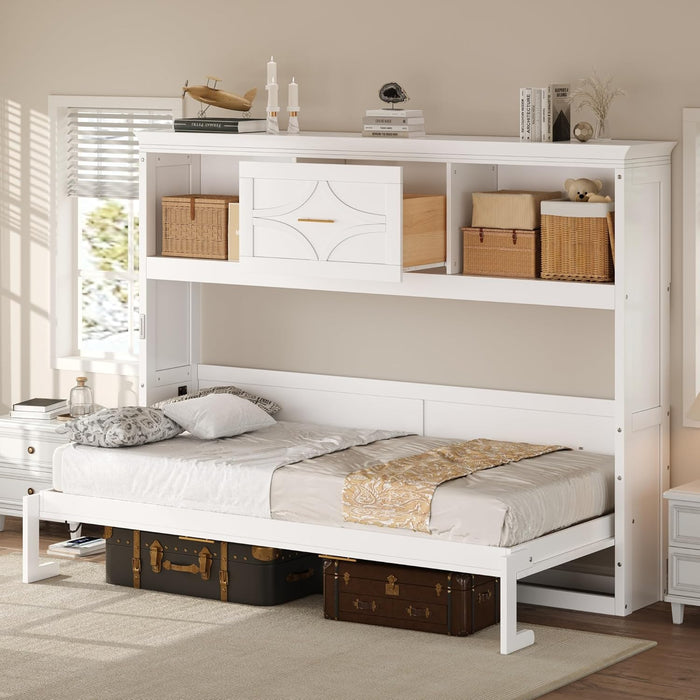 Twin Murphy Bed With MultiCompartmental Storage White