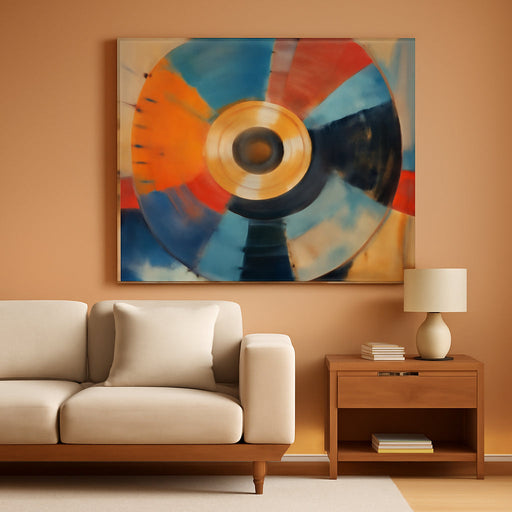 Framed Music Wall Art Canvas - Medium and Large Music-Themed Prints for Living Room, Office, Studio, Airbnb, Café Décor (Retro Color Spin Vinyl Art, 16" L X 24" W)