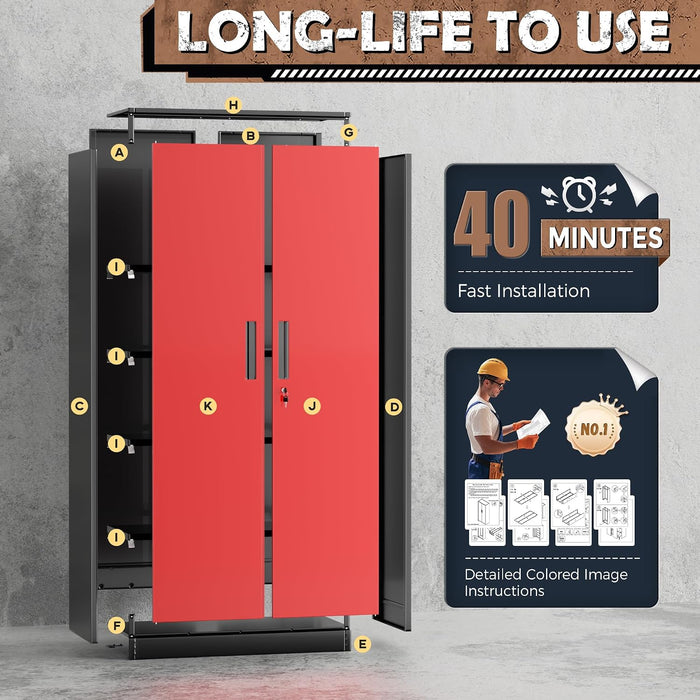 72 Inches Black Red Powdercoated Industrial Cabinet