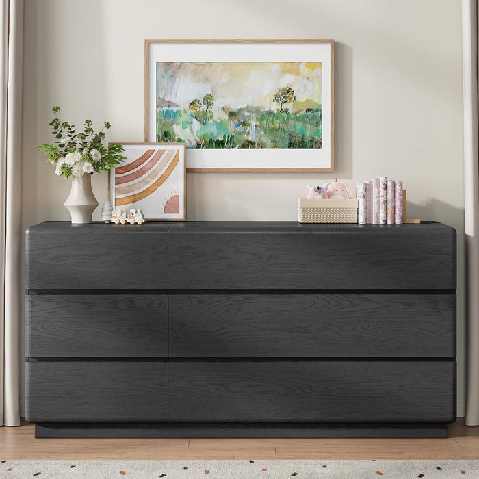 Black 9 Drawer Dresser for Bedroom, 63" Wide Chest of Drawers
