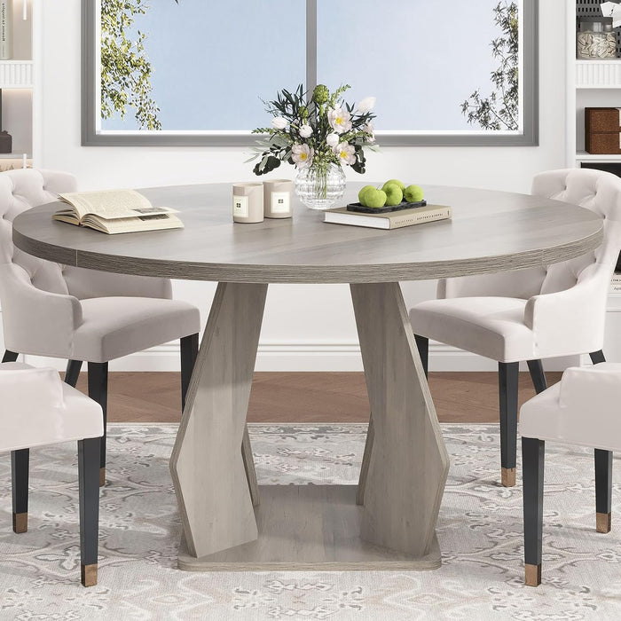 Round Dining Table for 4-6, Farmhouse Kitchen Table, Grey, 47 Inch | Modern Circle Dining Table with Wood Top, Wood Dinner Table with Wooden Pedestal Base for Dining Room, Living Room,Office