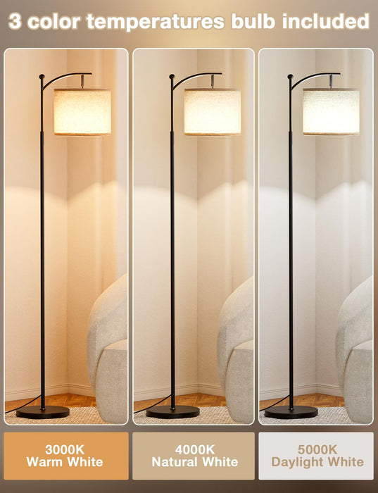 Tall Floor Lamps with 3 Color Temperatures Bulb & Adjustable Linen Shade, for Living Room, Bedroom, Office, Classroom, Dorm Room (9W Bulb Included), Beige & Black, 60"